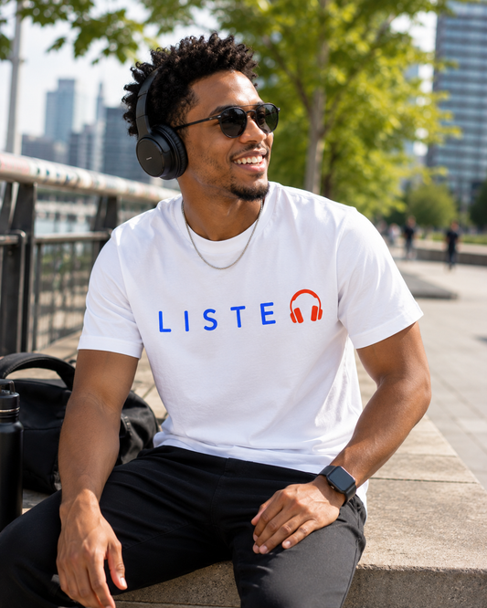 Listener Headphones T-Shirt — "LISTEN" Graphic Tee for Music Lovers