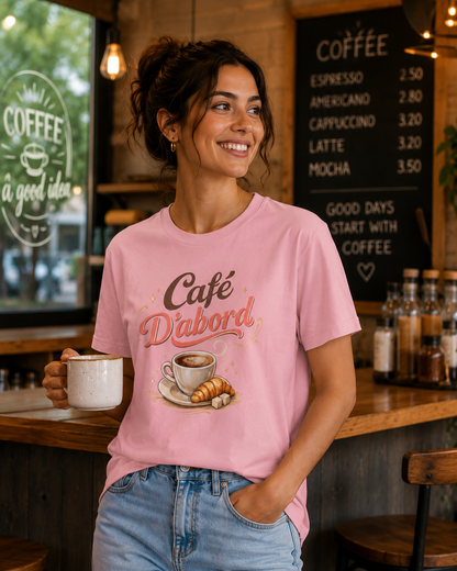 Café D'abord Tee — Vintage Coffee & Croissant Graphic Shirt