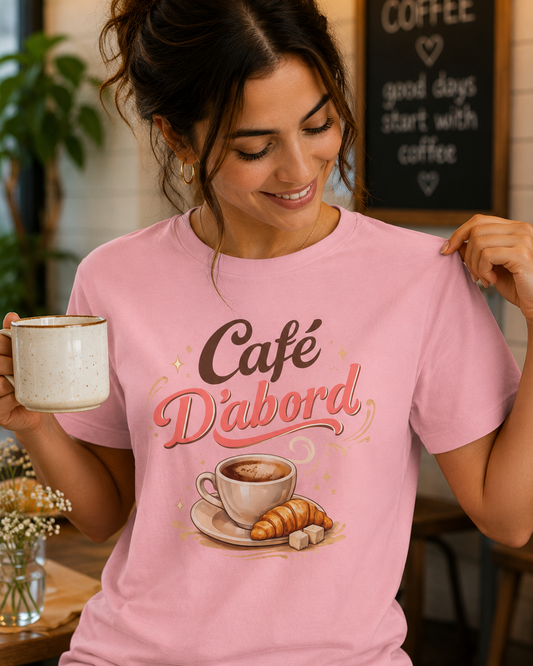 Café D'abord Tee — Vintage Coffee & Croissant Graphic Shirt