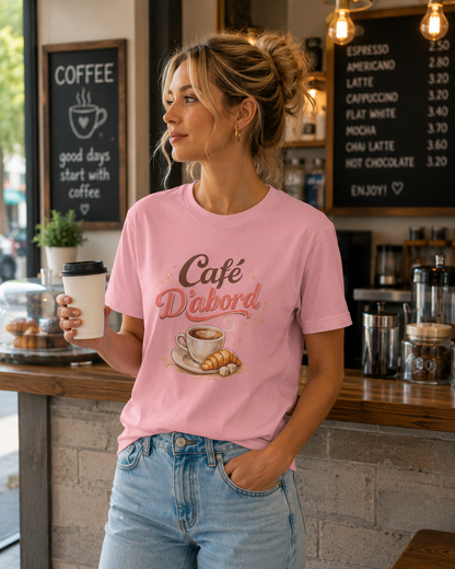 Café D'abord Tee — Vintage Coffee & Croissant Graphic Shirt