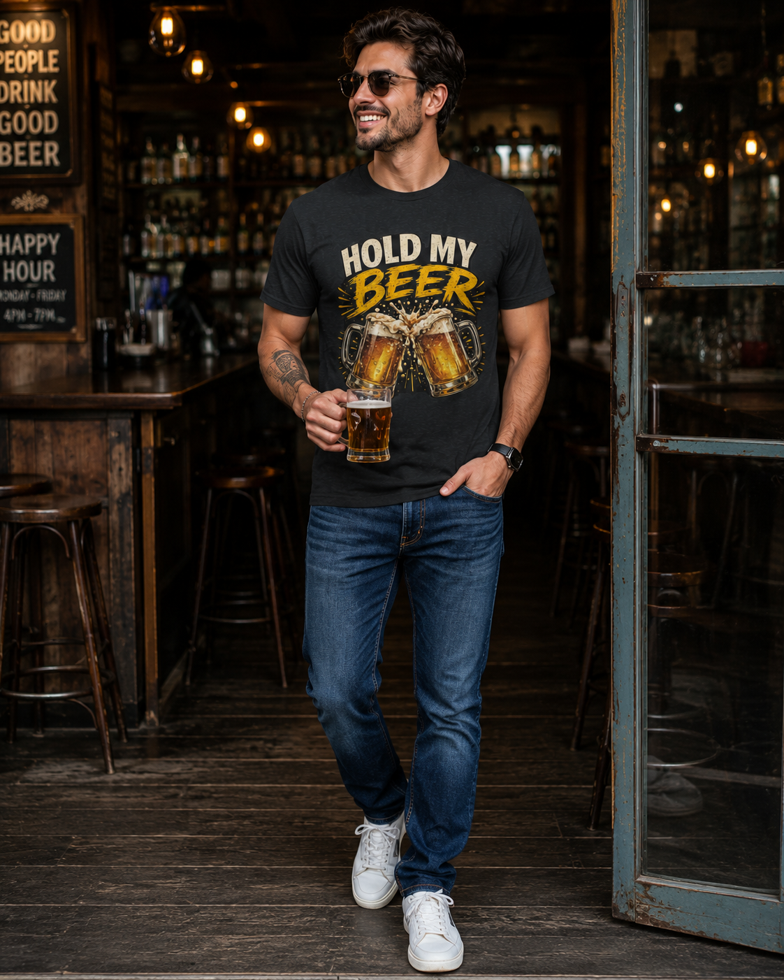 Hold My Beer T-Shirt — Cheers Clinking Beer Mugs Graphic Tee