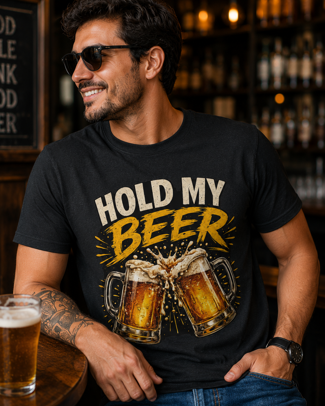 Hold My Beer T-Shirt — Cheers Clinking Beer Mugs Graphic Tee