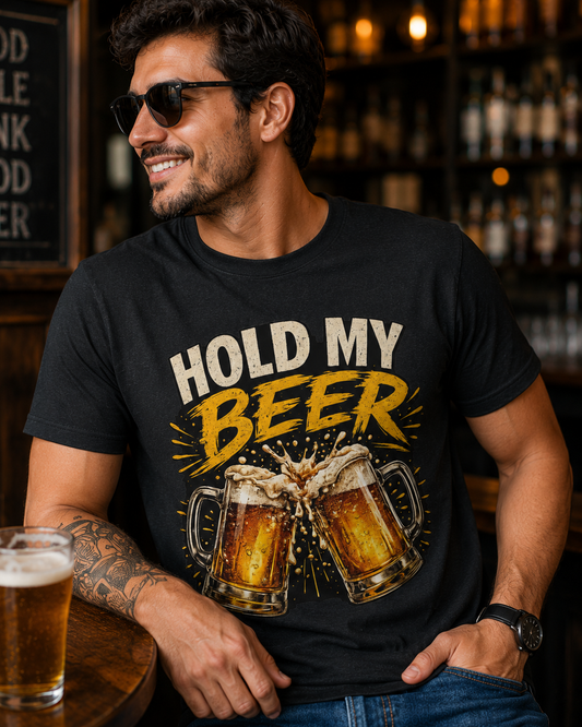 Hold My Beer T-Shirt — Cheers Clinking Beer Mugs Graphic Tee
