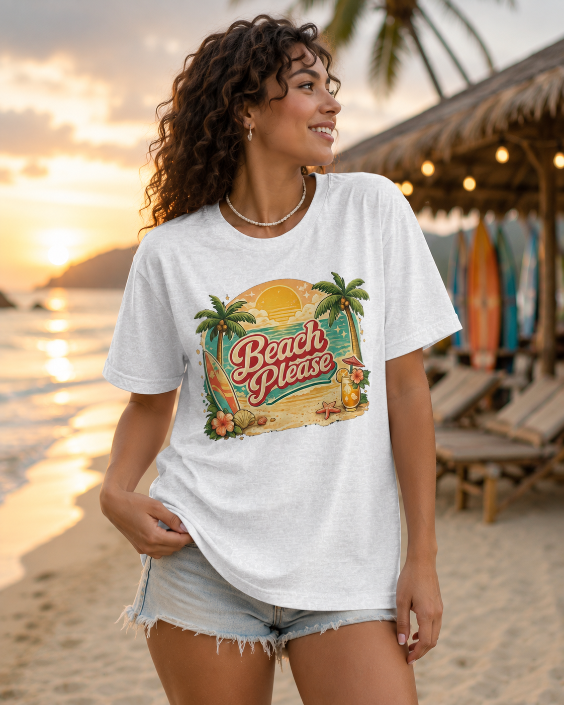 Beach Please T-Shirt — Retro Tropical Surf Tee