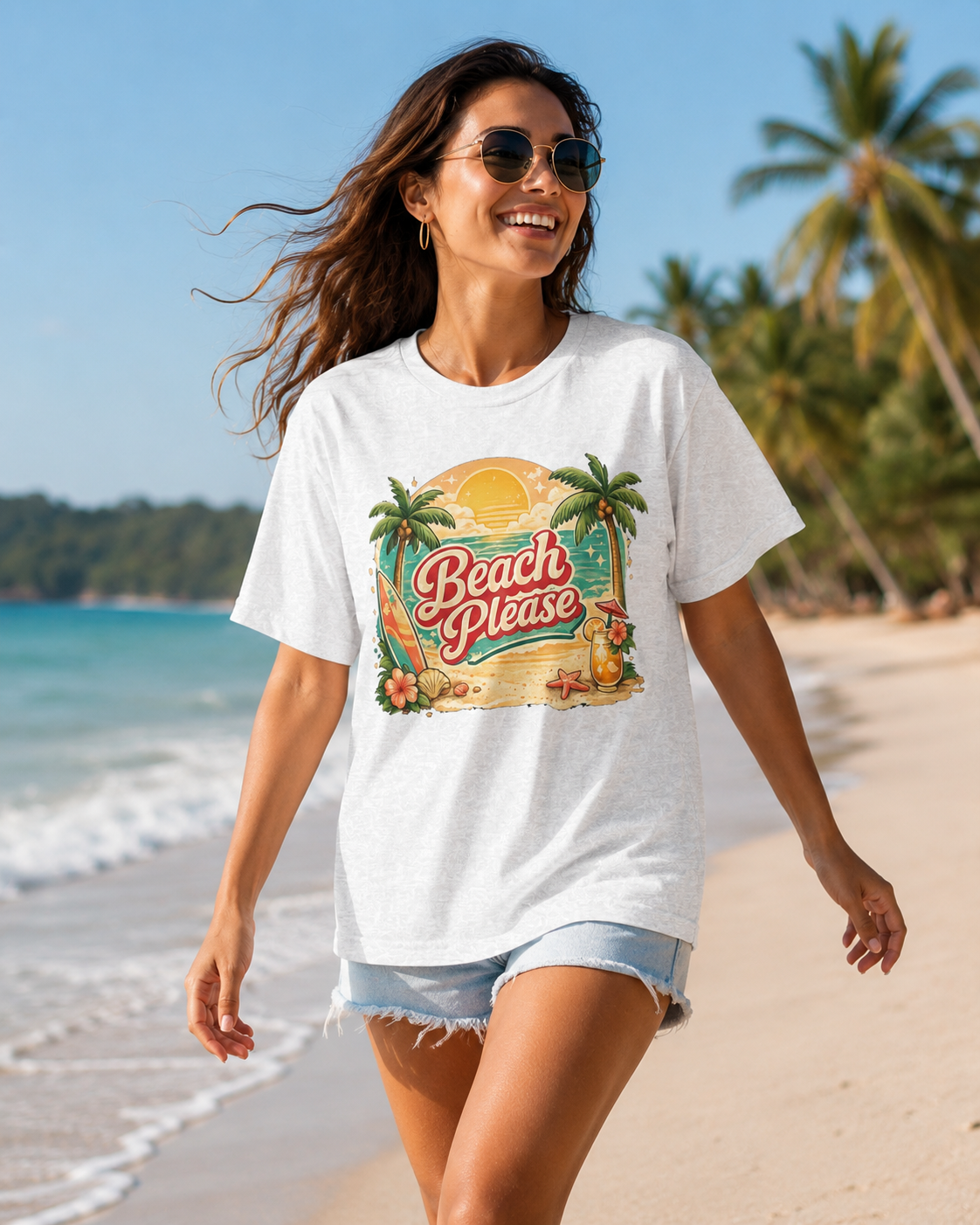 Beach Please T-Shirt — Retro Tropical Surf Tee