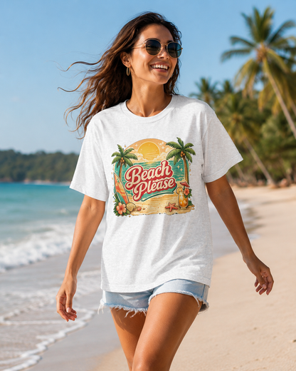 Beach Please T-Shirt — Retro Tropical Surf Tee