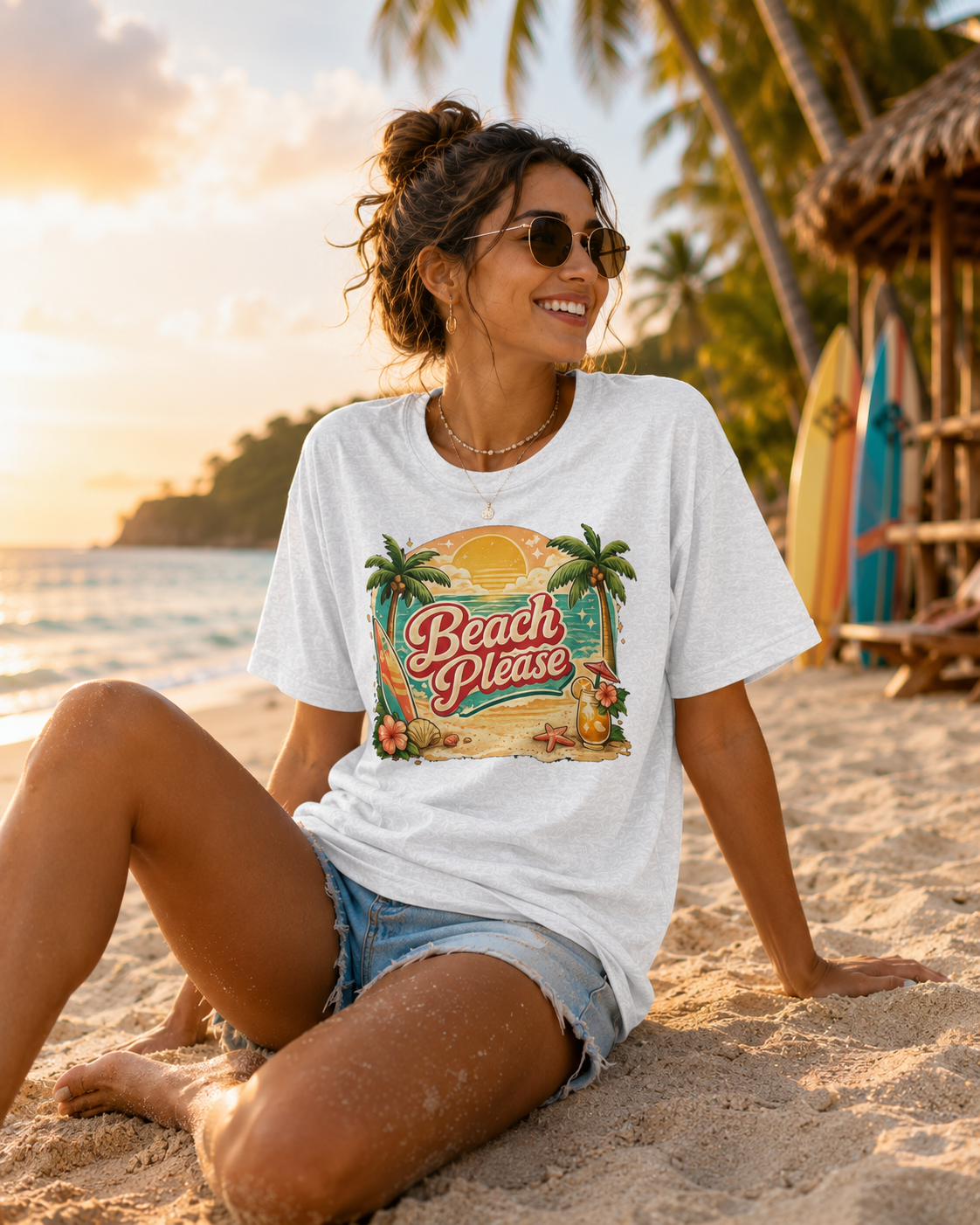 Beach Please T-Shirt — Retro Tropical Surf Tee