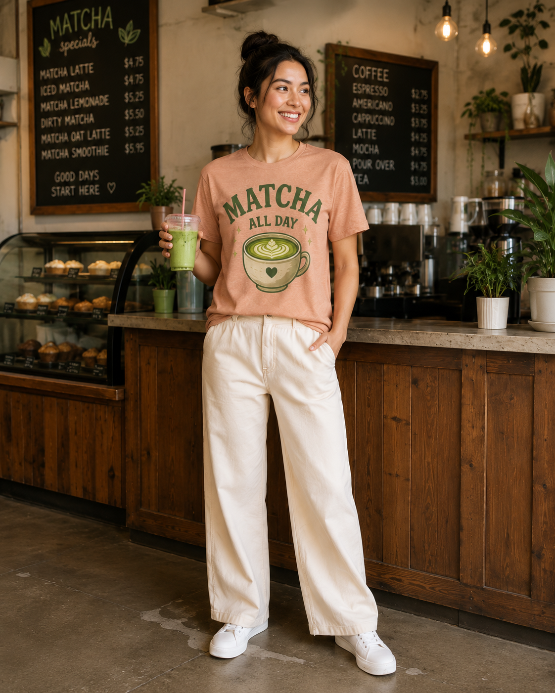 Matcha All Day T‑Shirt — Cute Green Tea Latte Graphic Tee