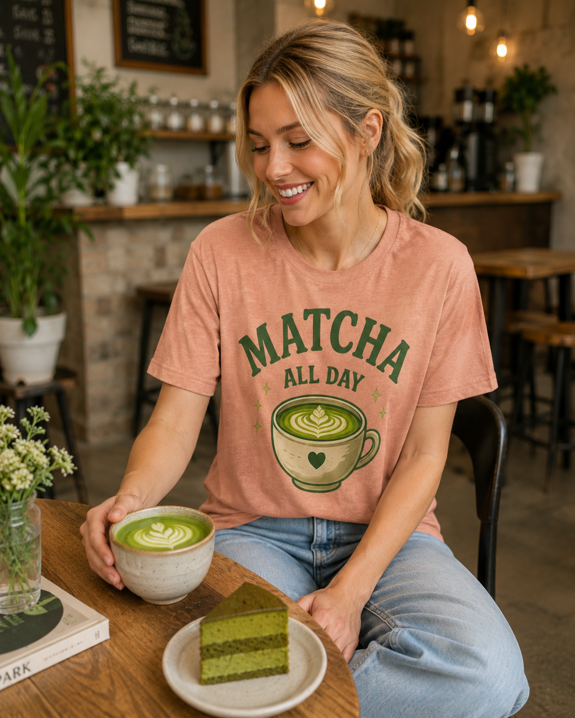 Matcha All Day T‑Shirt — Cute Green Tea Latte Graphic Tee