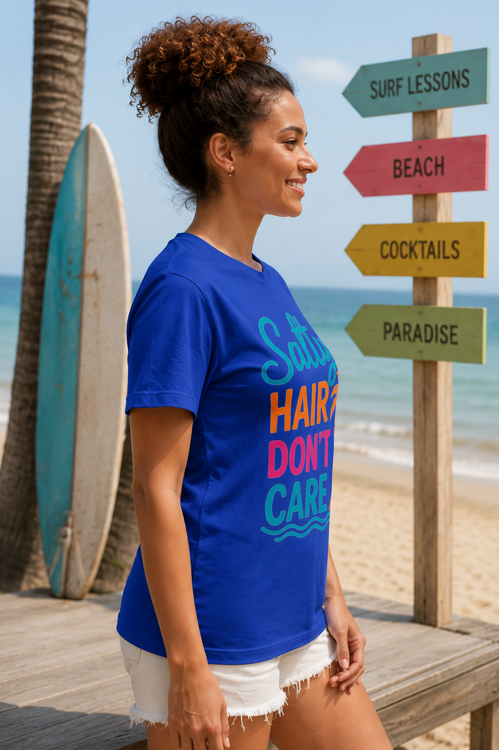 Salty Hair Don’t Care Beach Tee — Palm Tree Summer Vacation Shirt