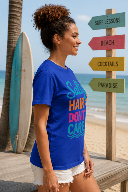 Salty Hair Don’t Care Beach Tee — Palm Tree Summer Vacation Shirt