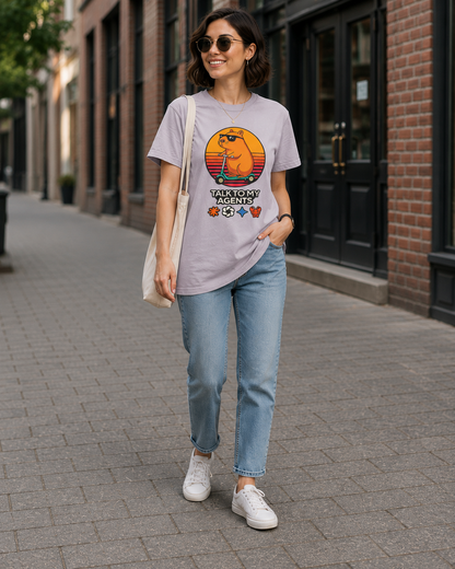 Vintage Dog on Scooter Tee — "Talk to My Agents" Graphic Acid‑Wash T‑Shirt