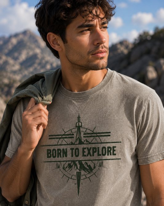 Born to Explore Tee — Acid Wash Adventure T‑Shirt