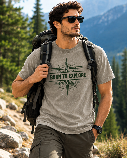 Born to Explore Tee — Acid Wash Adventure T‑Shirt