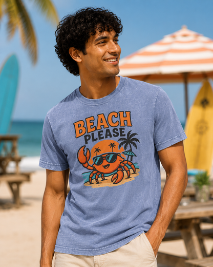 Beach Please Crab Tee - Acid Wash Summer Beach Shirt