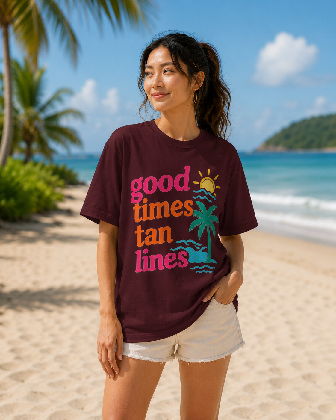 Good Times Tan Lines Tee — Retro Beach Palm Tree T-Shirt