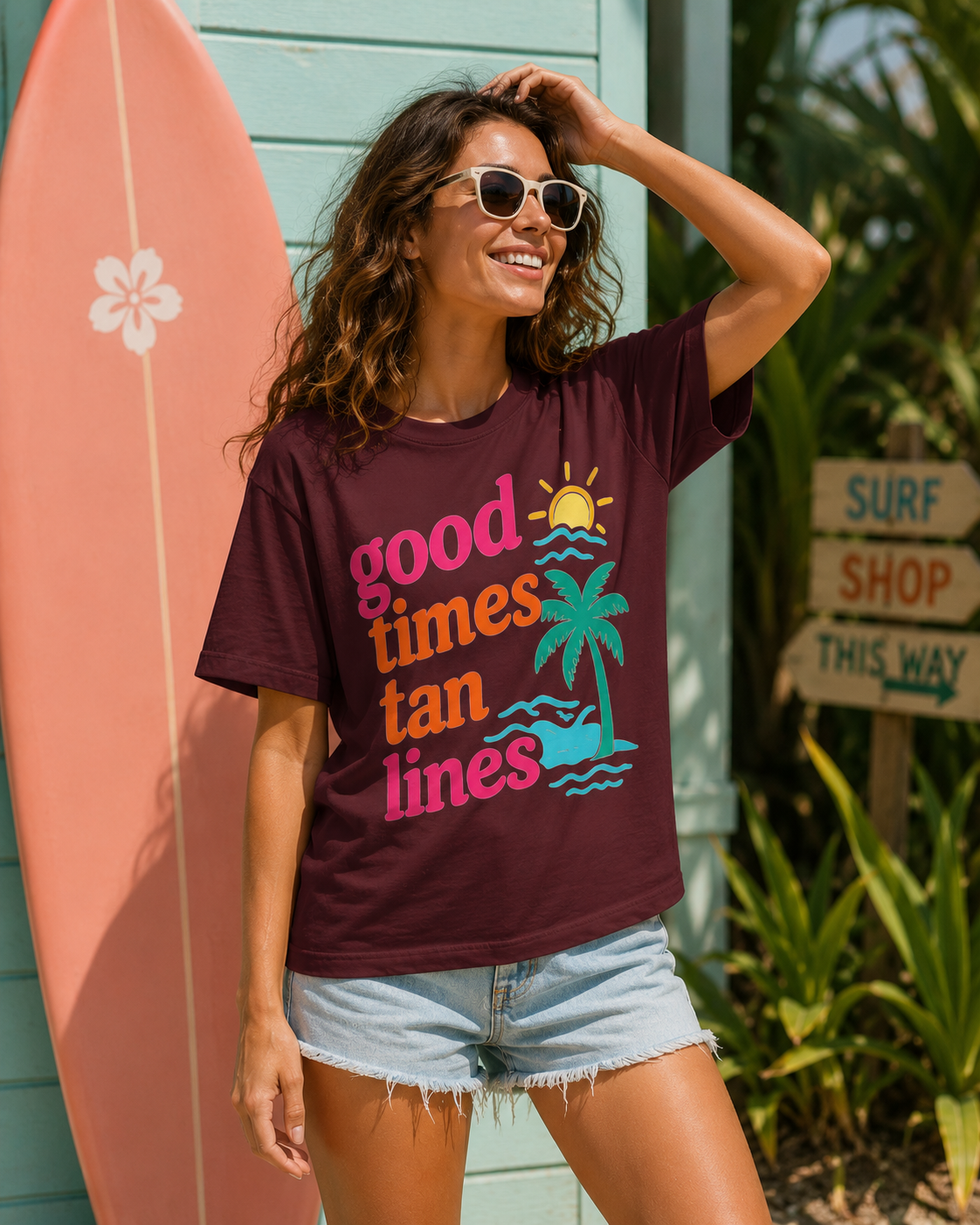Good Times Tan Lines Tee — Retro Beach Palm Tree T-Shirt