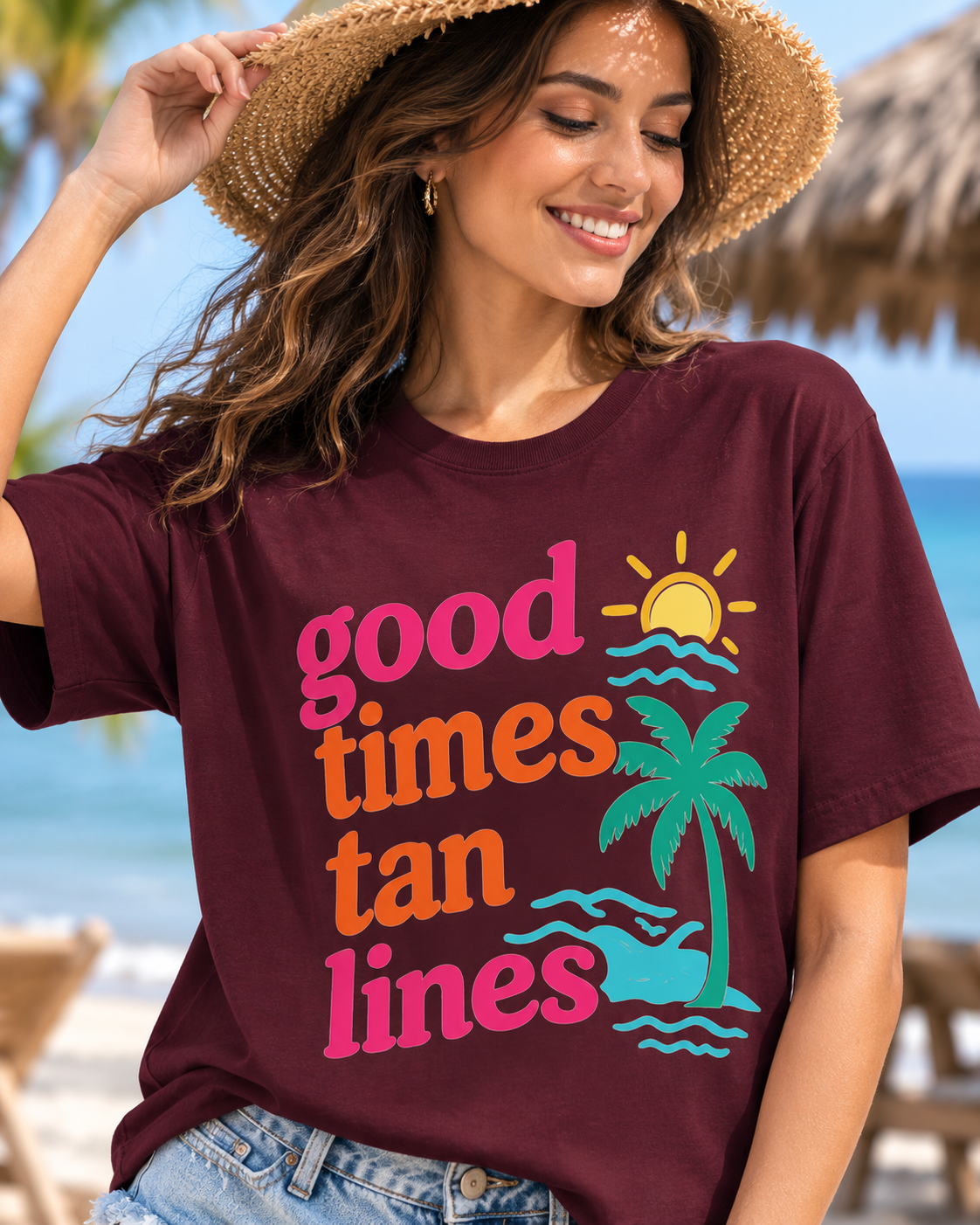 Good Times Tan Lines Tee — Retro Beach Palm Tree T-Shirt
