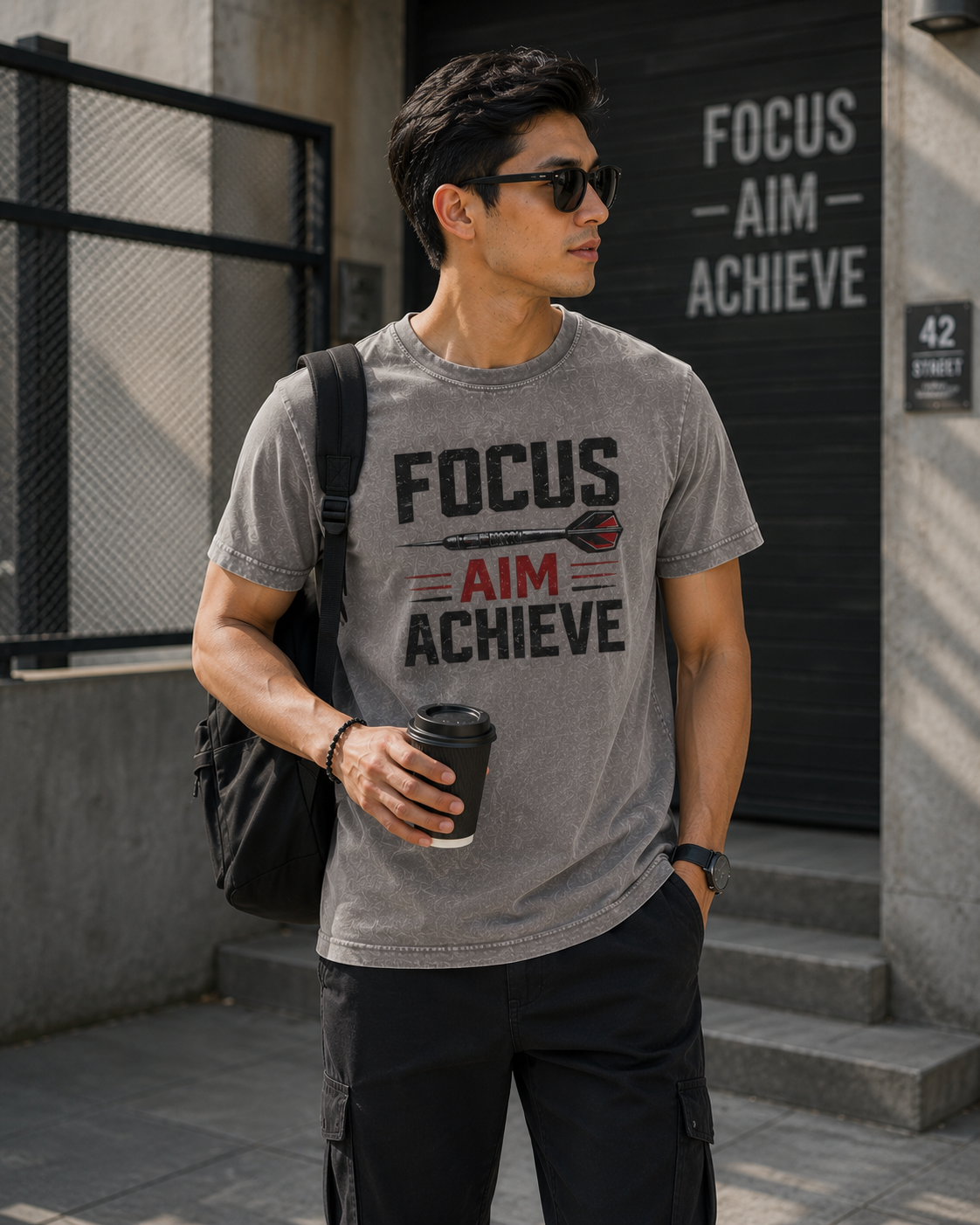 Focus Aim Achieve Acid-Wash Tee