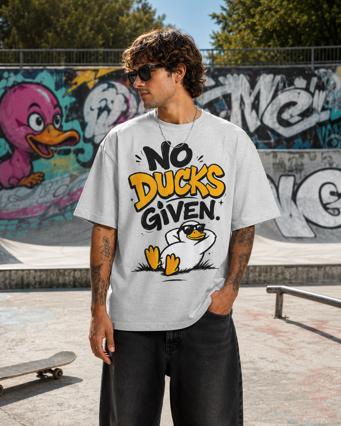 No Ducks Given T-Shirt — Funny Relaxed Graphic Tee with Laid-Back Duck