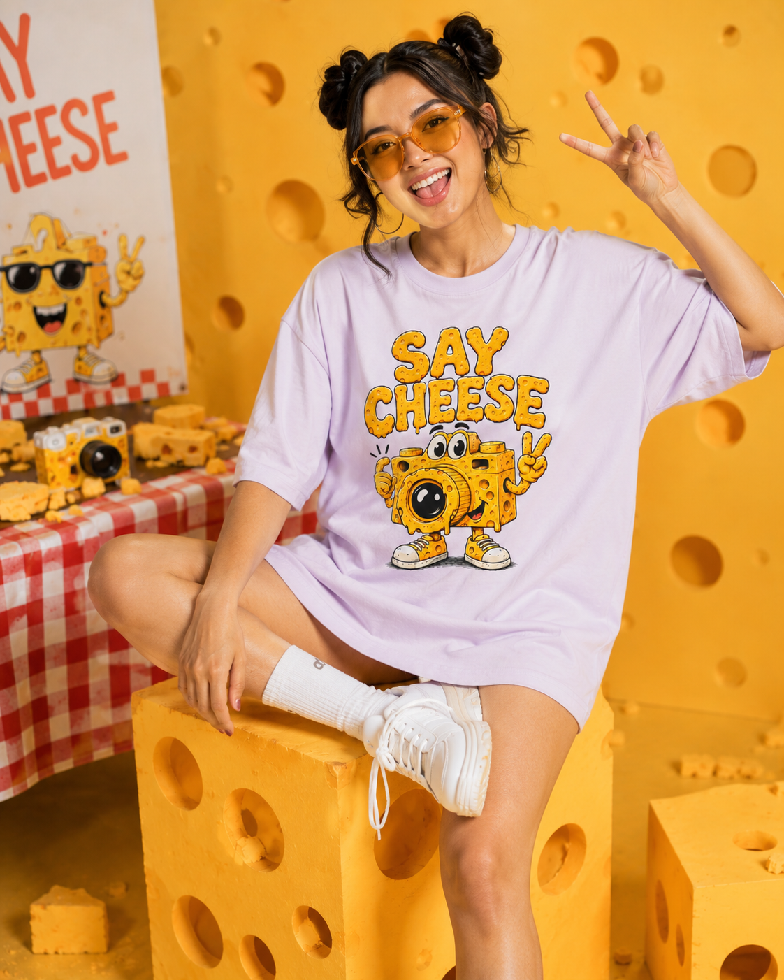 Say Cheese T-Shirt — Cute Cartoon Cheese Camera Graphic Tee