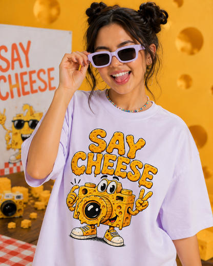 Say Cheese T-Shirt — Cute Cartoon Cheese Camera Graphic Tee