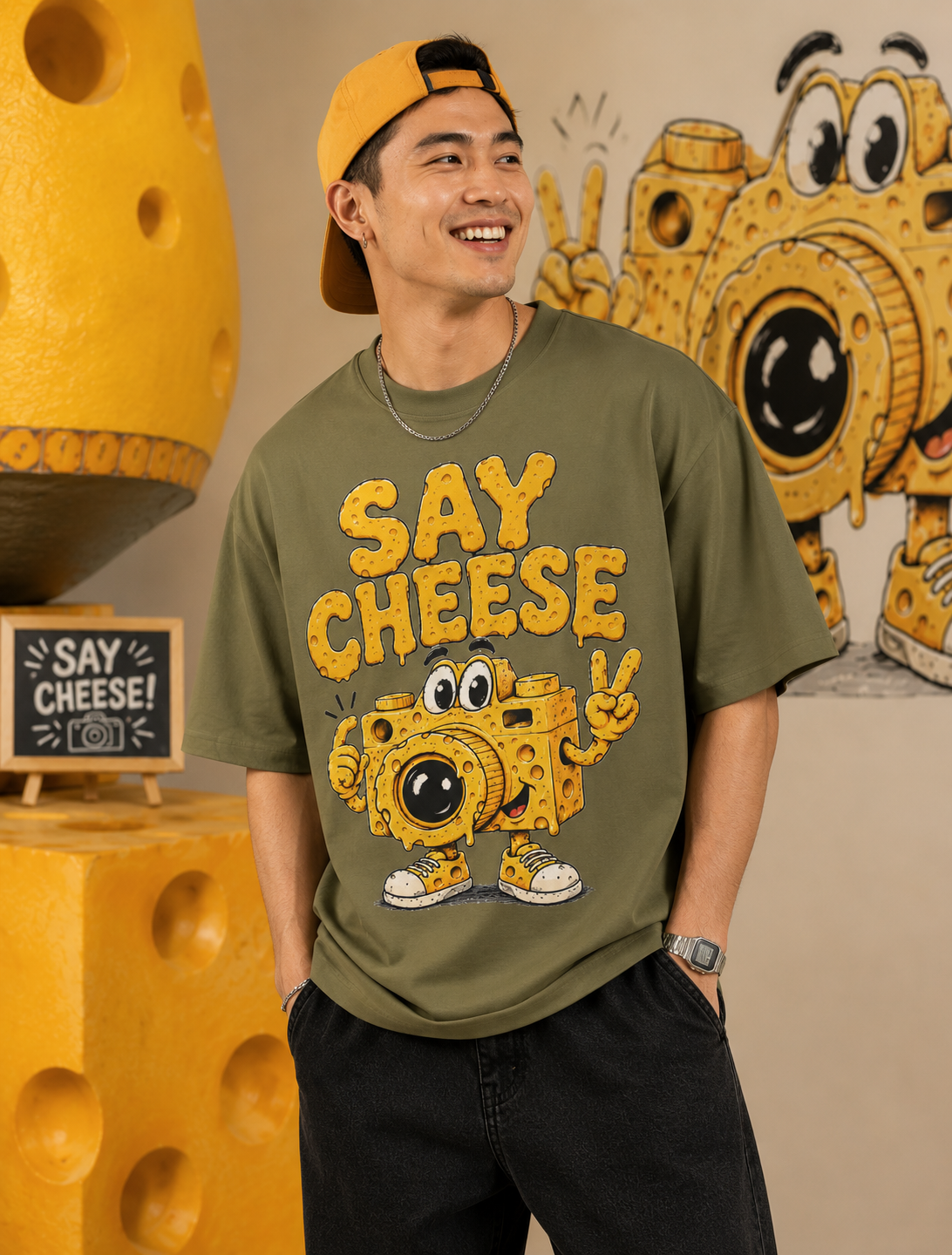 Say Cheese T-Shirt – Cute Cartoon Cheese Camera Graphic Tee