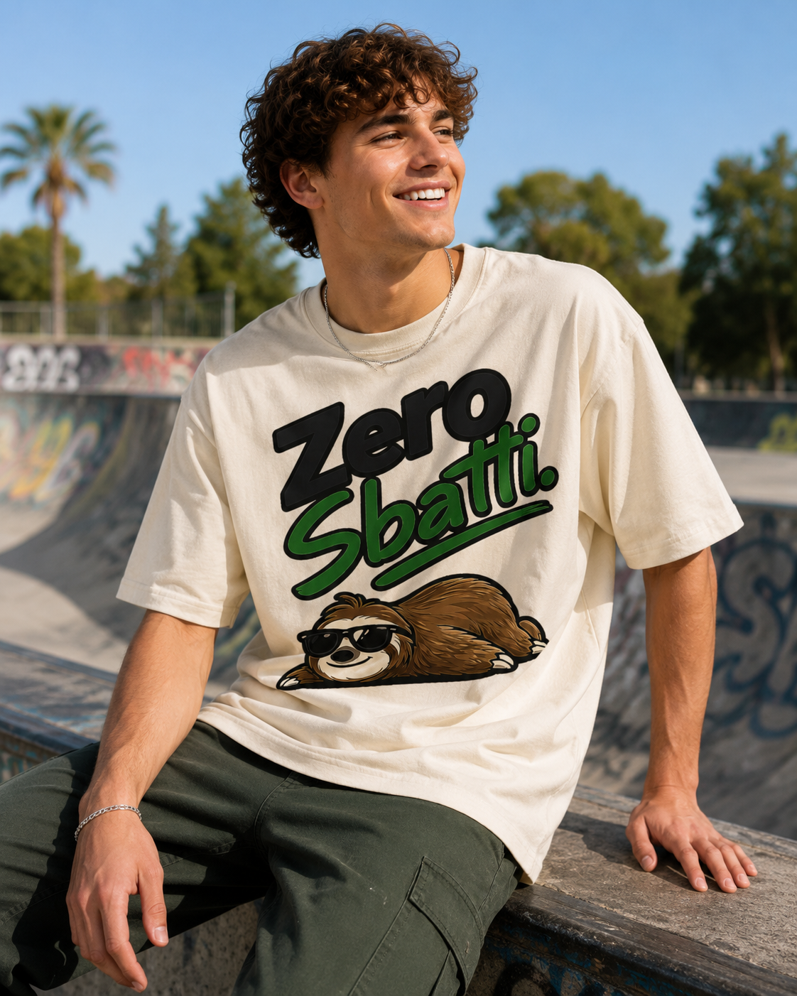 Zero Sbatti Sloth Tee — Funny Relaxed Graphic T-Shirt