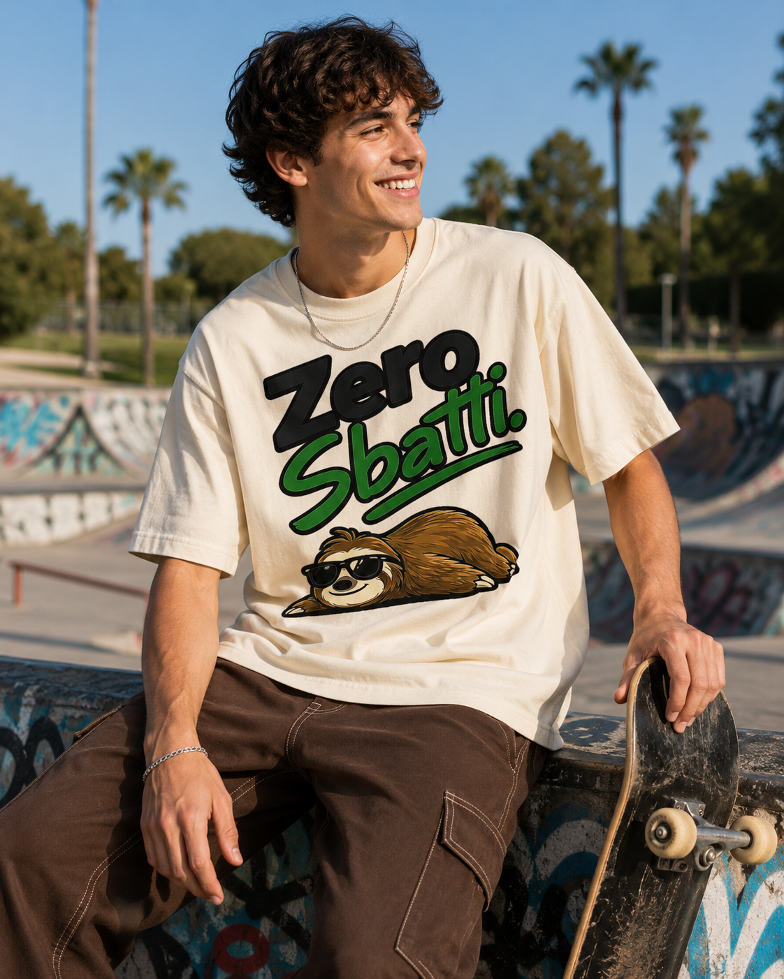 Zero Sbatti Sloth Tee — Funny Relaxed Graphic T-Shirt