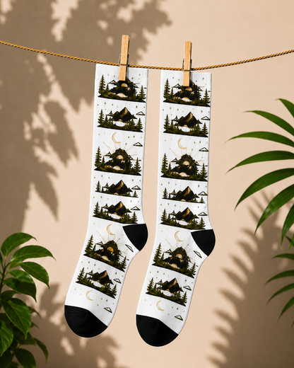 Mountain Moon Crew Socks – Nature Nightscape Sublimation Socks