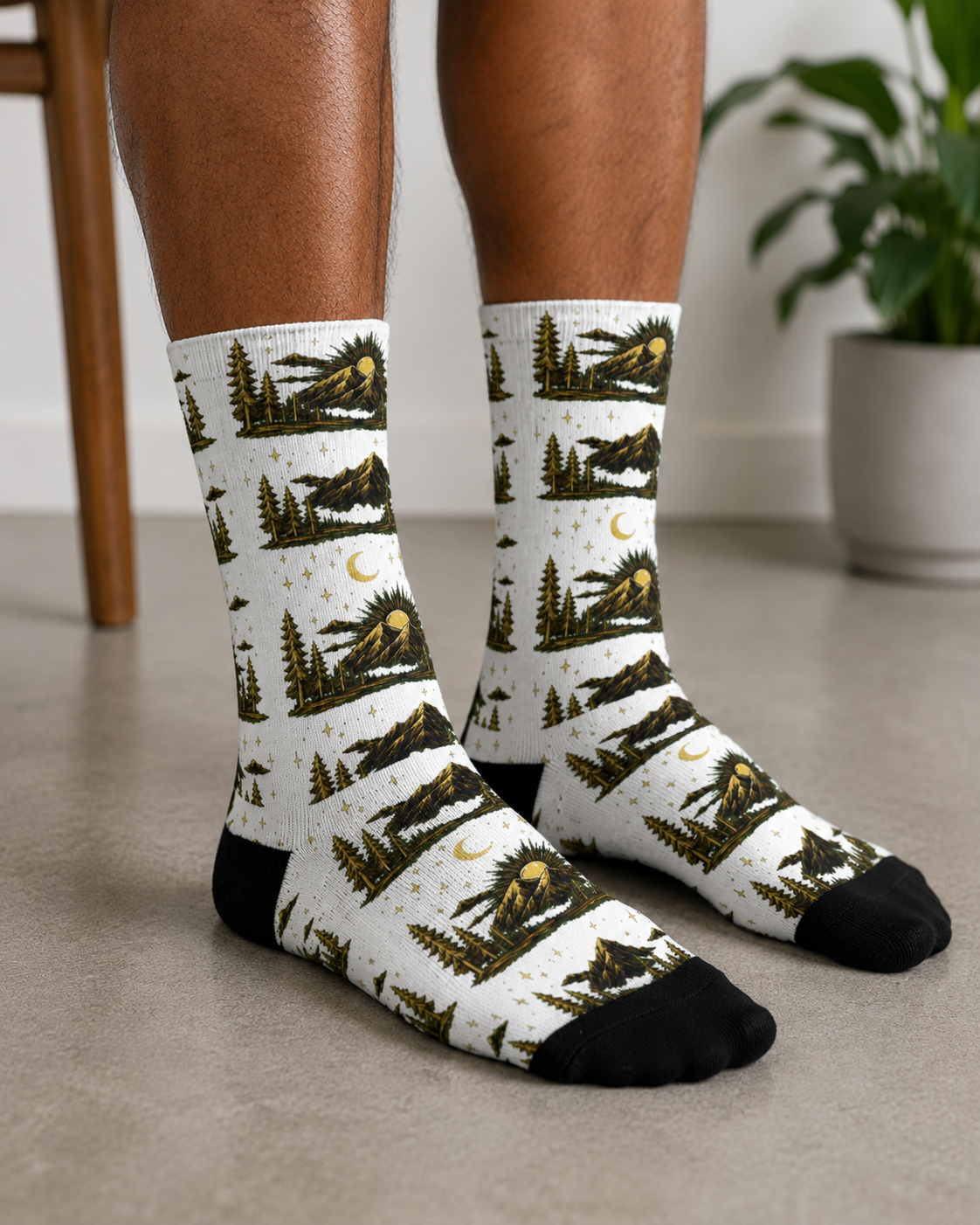 Mountain Moon Crew Socks – Nature Nightscape Sublimation Socks
