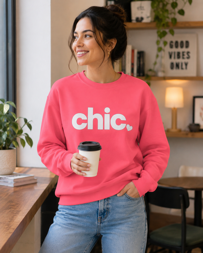 Chic Heart Crewneck Sweatshirt – Cute Pink Casual Graphic
