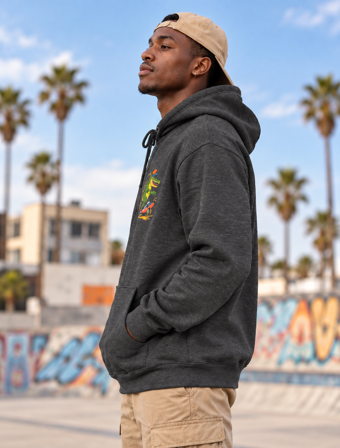 Skateboard Gator Hoodie — Retro Surfing Alligator Graphic Pullover