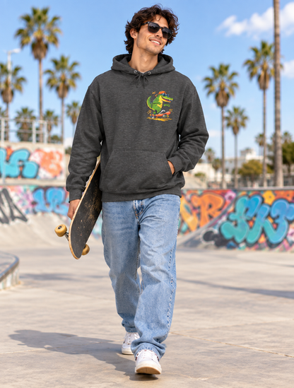 Skateboard Gator Hoodie — Retro Surfing Alligator Graphic Pullover