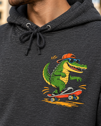 Skateboard Gator Hoodie — Retro Surfing Alligator Graphic Pullover