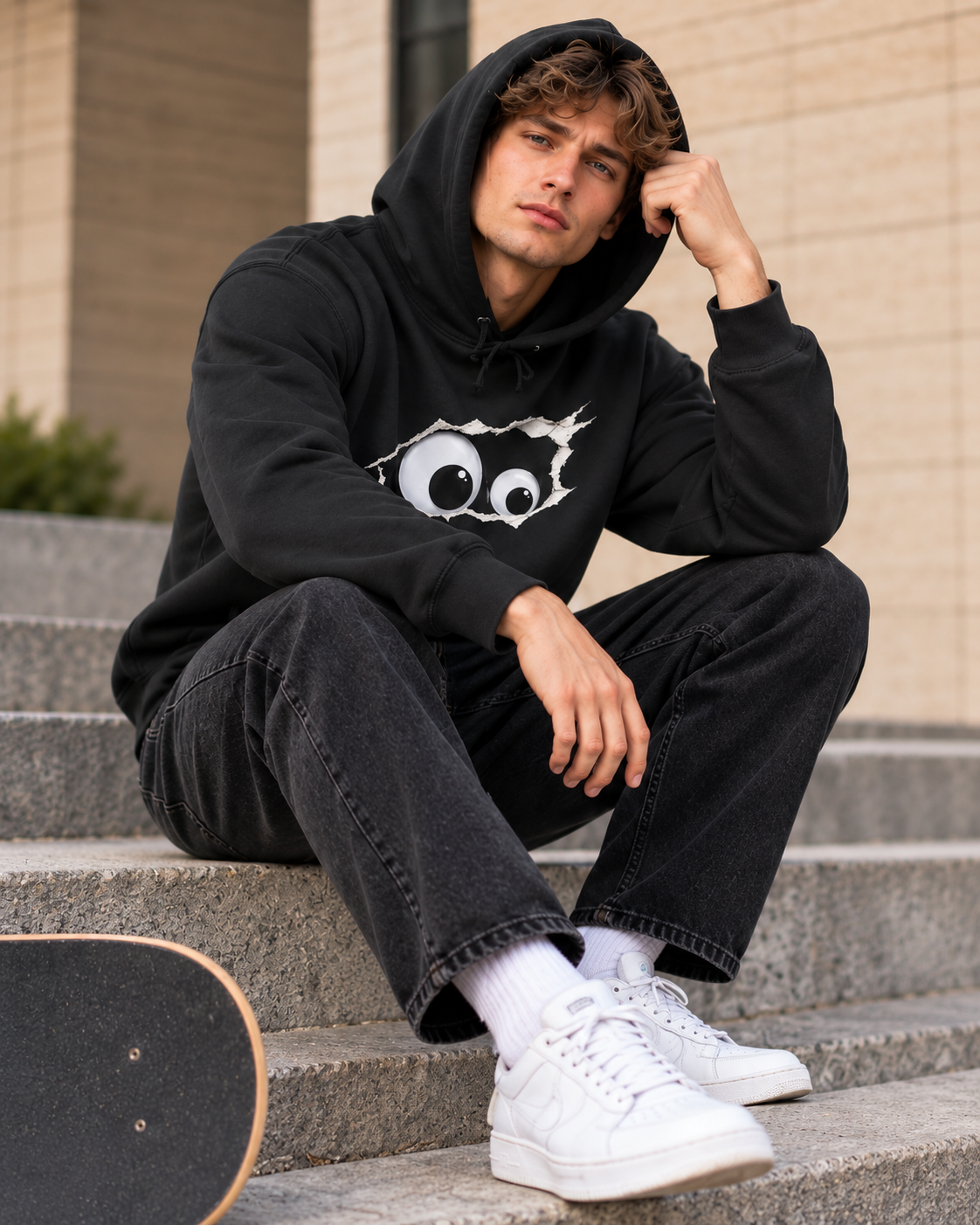 Ripped Peeking Eyes Hoodie — Funny Novelty Pullover for Teens & College Students