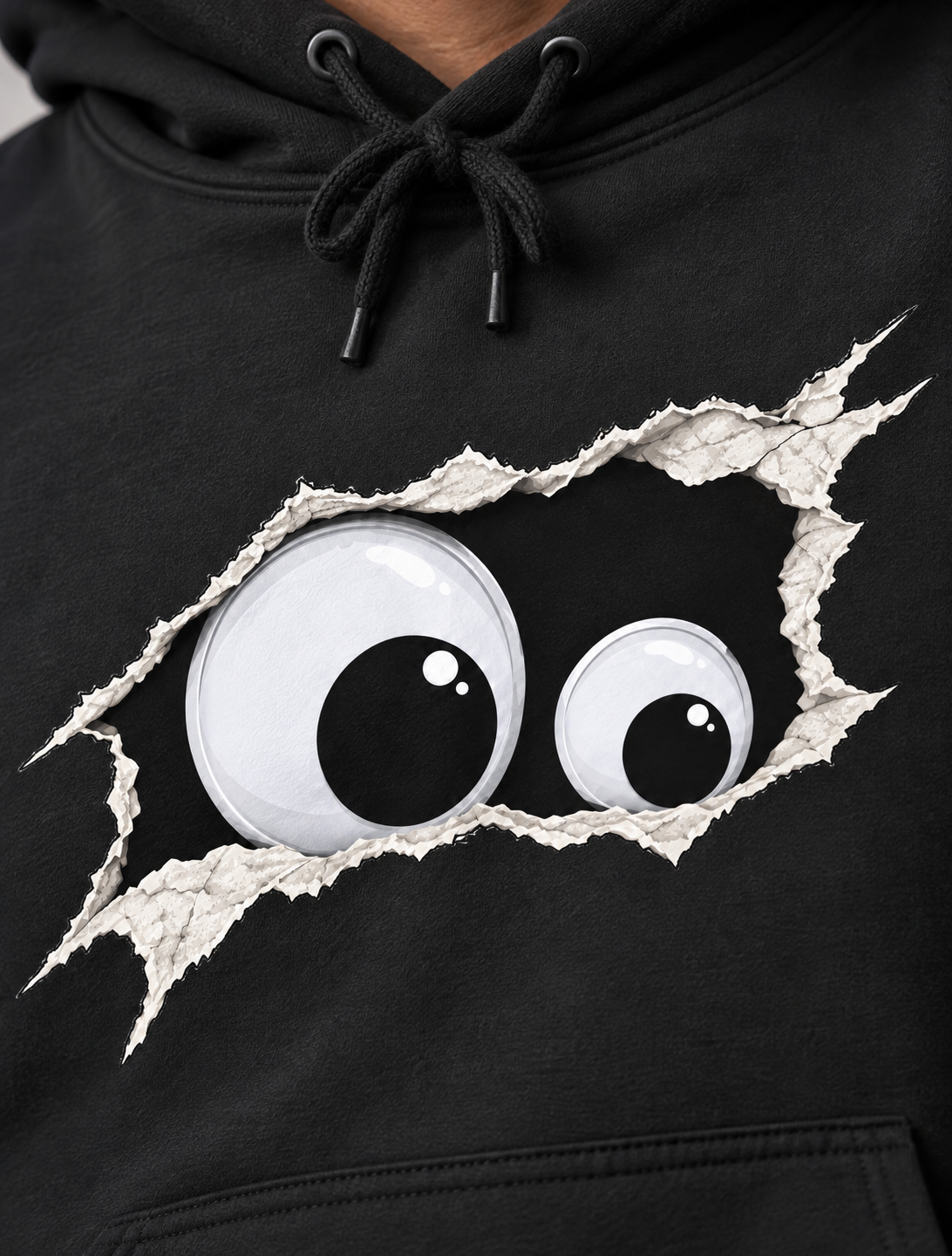Ripped Peeking Eyes Hoodie — Funny Novelty Pullover for Teens & College Students