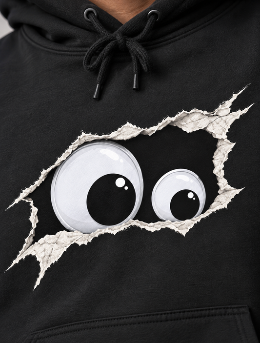 Ripped Peeking Eyes Hoodie — Funny Novelty Pullover for Teens & College Students