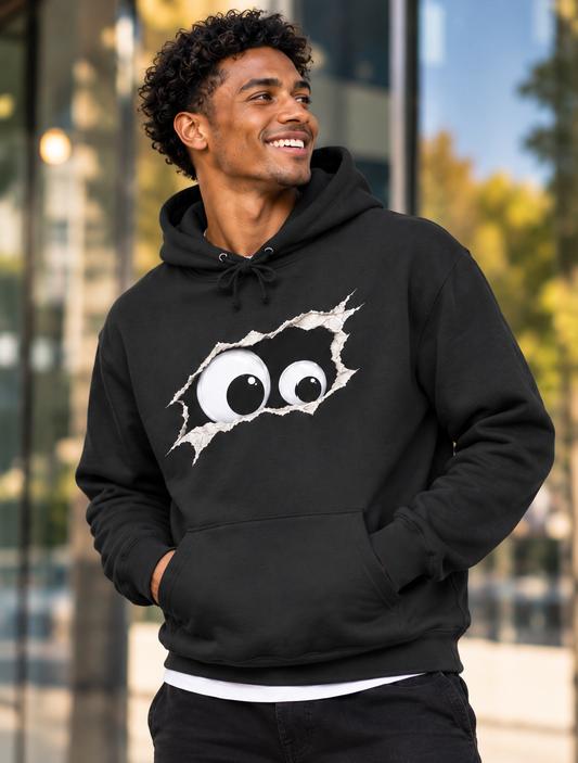 Ripped Peeking Eyes Hoodie — Funny Novelty Pullover for Teens & College Students