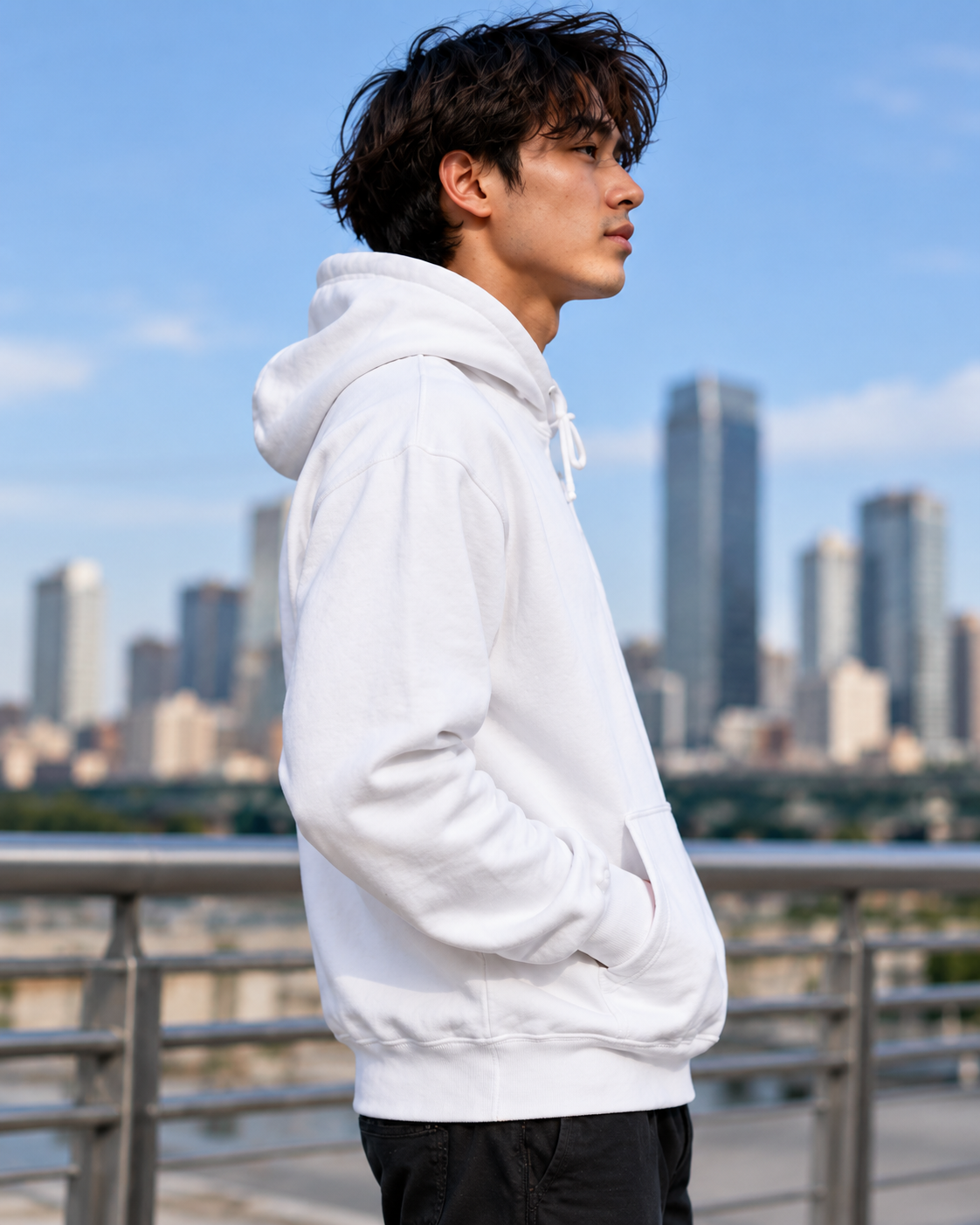 Abstract Brushstroke College Hoodie - Blue Accent Campus Sweatshirt