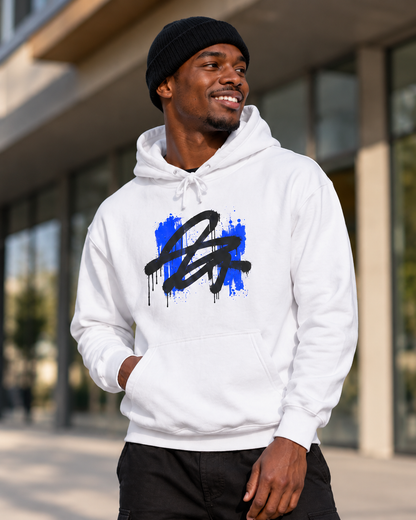 Abstract Brushstroke College Hoodie - Blue Accent Campus Sweatshirt
