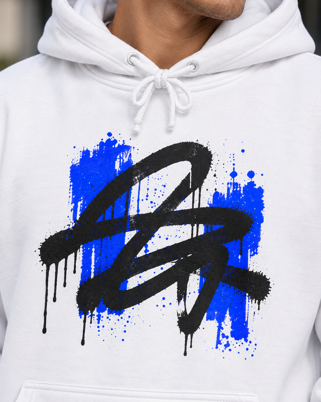 Abstract Brushstroke College Hoodie - Blue Accent Campus Sweatshirt