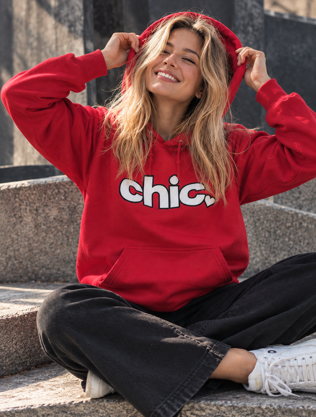Chic Heart Hoodie — Girly Pink College-Style Pullover