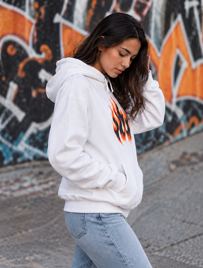 Flame Graphic Hoodie — Retro Orange Black Fire Design