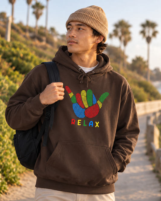 Relax Rainbow Hoodie — Pastel Peace Sign Pullover