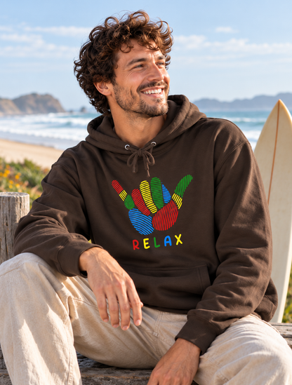 Relax Rainbow Hoodie — Pastel Peace Sign Pullover