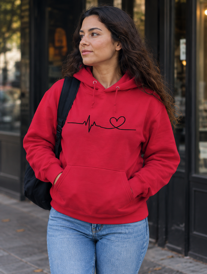 Heartbeat Heart Hoodie — Cute Girls' College Sweatshirt