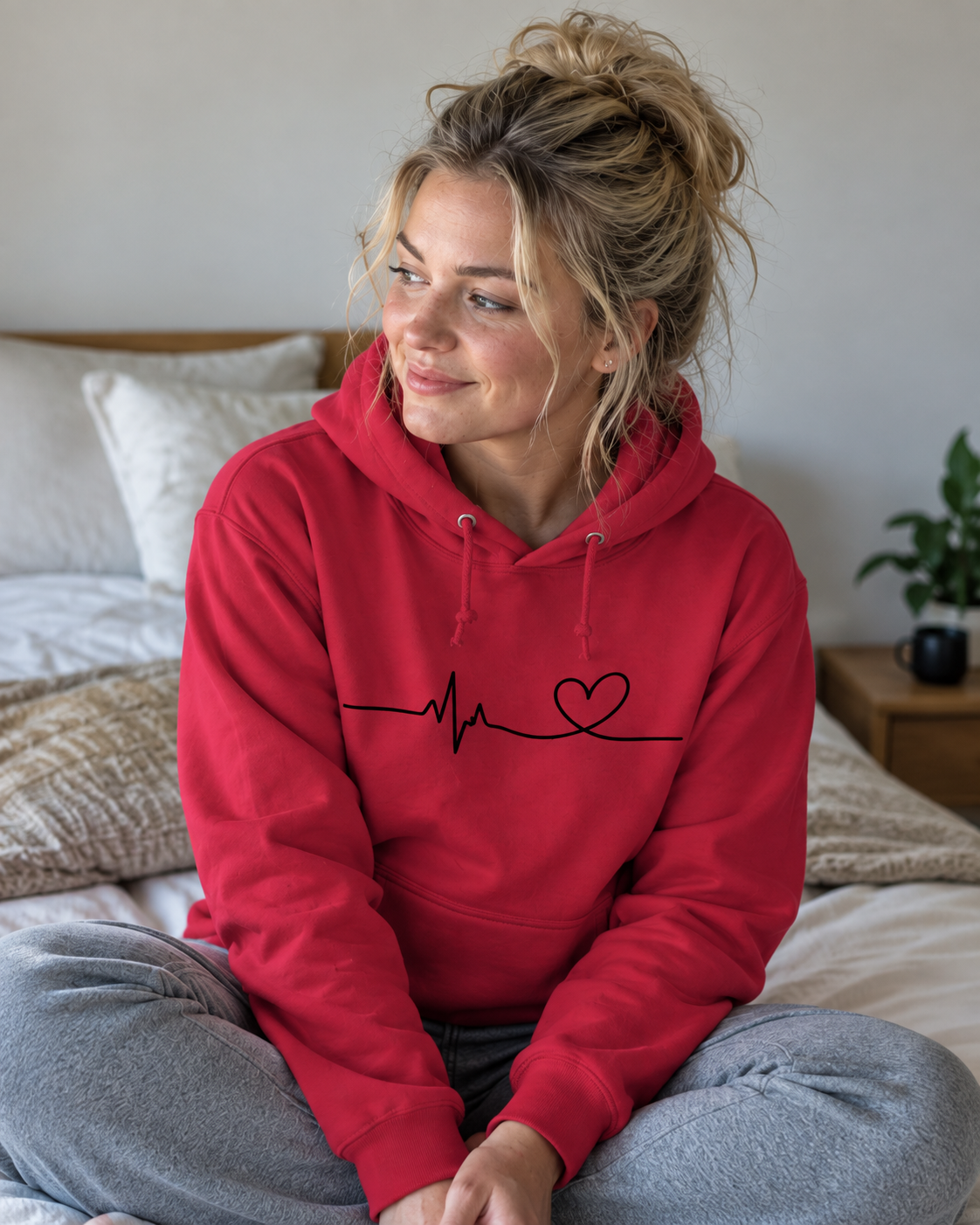 Heartbeat Heart Hoodie — Cute Girls' College Sweatshirt