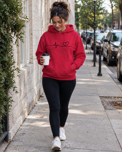 Heartbeat Heart Hoodie — Cute Girls' College Sweatshirt