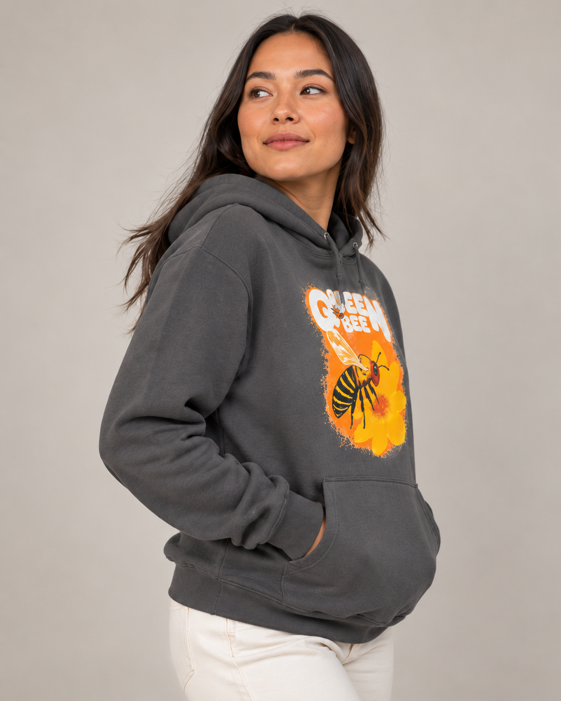 Queen Bee Hoodie - Cute Floral Bee Graphic Sweatshirt for Women